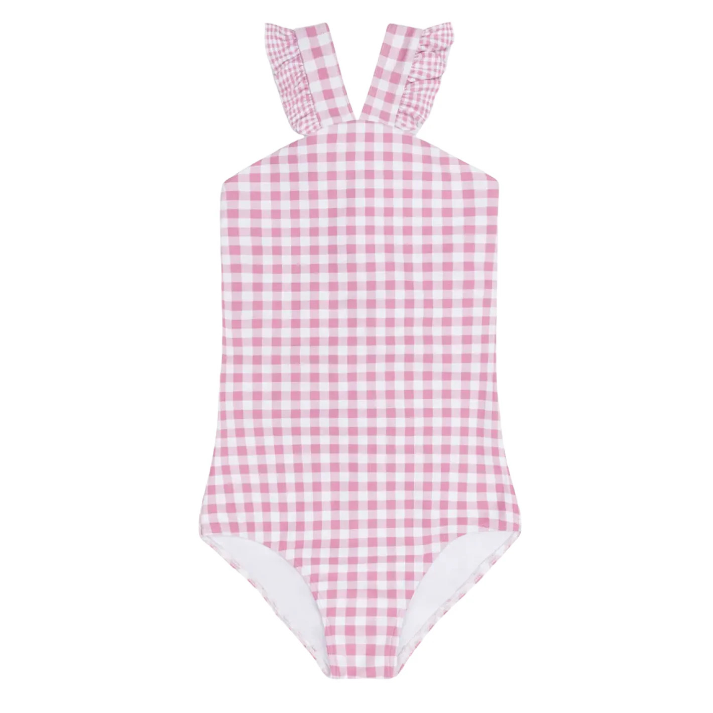 girls blush gingham v-neck crossover one piece | Minnow