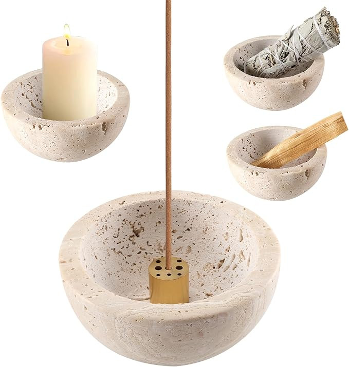 Incense Holder for Sticks - Handcrafted Natural Limestone Incense Burner with Ash Catcher, Elegan... | Amazon (US)