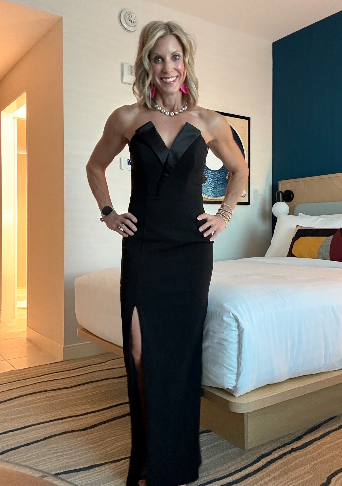 Love this classic black dress! It’s perfect for your next gala of black tie wedding! I’m wear a 2 and it fits TTS! No alterations needed either for my 5’3 frame. 