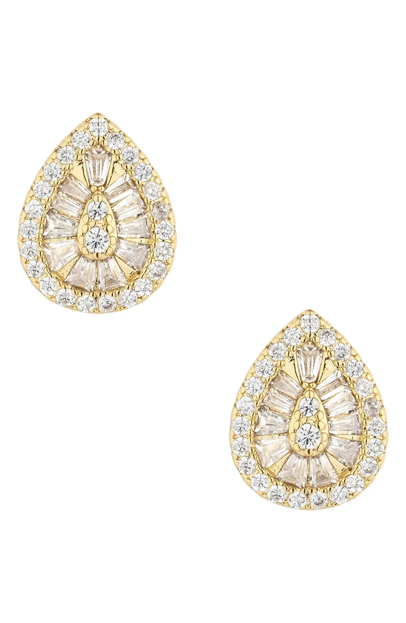 Ettika Small Cubic Zirconia Teardrop Stud Earrings in Gold at Nordstrom | Nordstrom