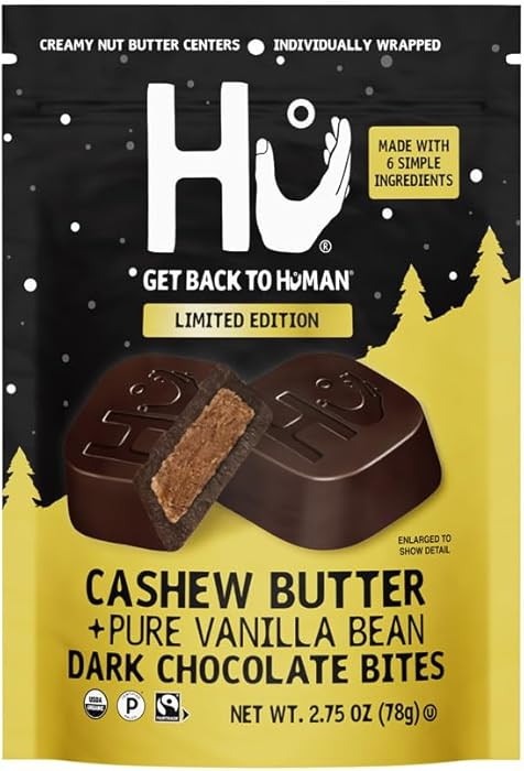 HU KITCHEN Cashew Butter Pure Vanilla Bean Dark Chocolate Bites, 2.75 OZ | Amazon (US)