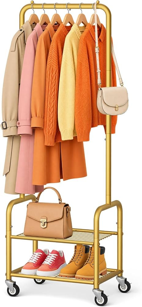 AOODA Small Clothes Rack with Shelves, Metal Sturdy Rolling Clothing Racks for Hanging Clothes, P... | Amazon (US)