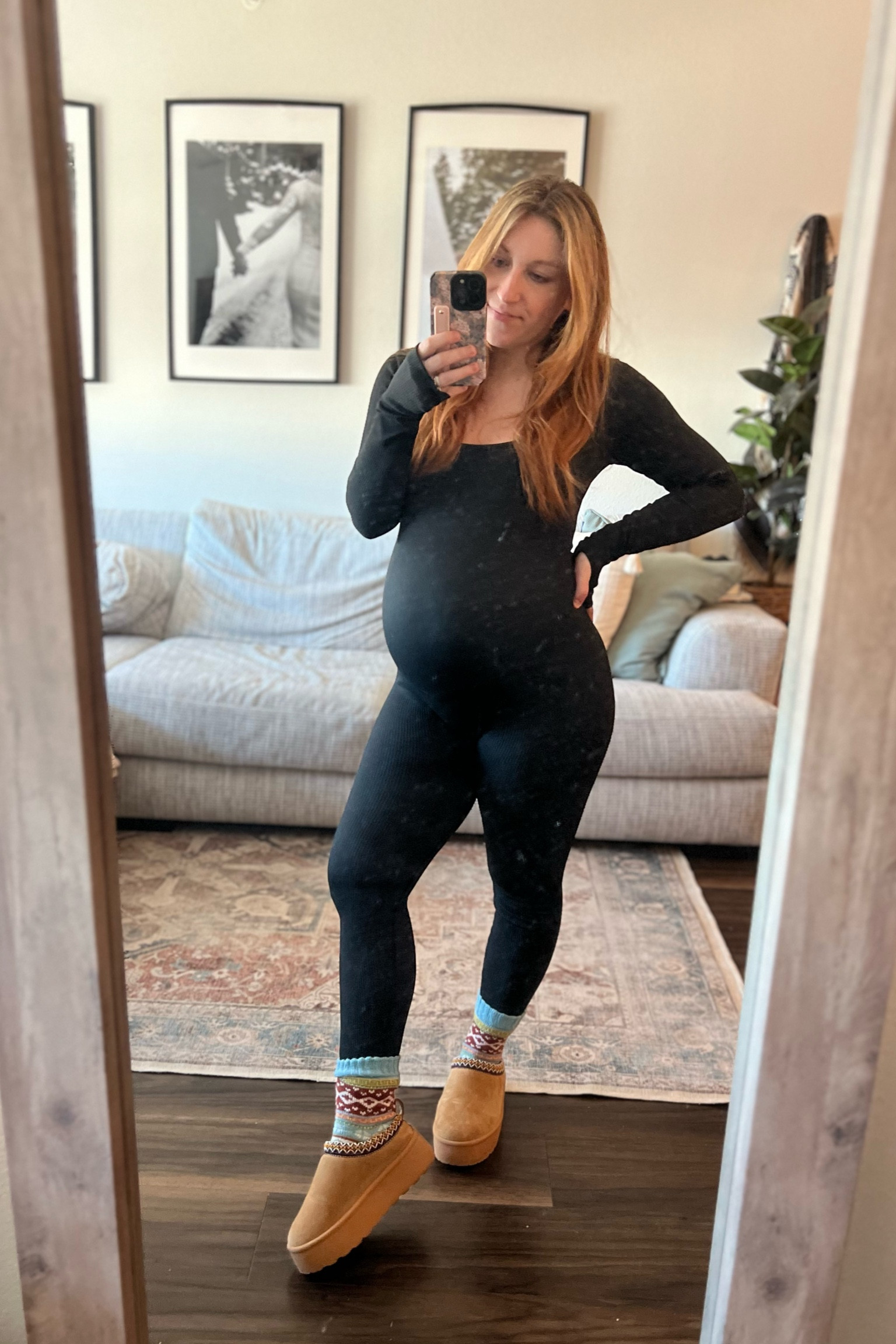 Maternity ootd - Maternity Jumpsuit - Amazon Jumpsuit - Ordered size Medium - Amazon Maternity Jumpsuit - Amazon Slippers - Ugg Dupes - Amazon Printed Socks - Bump friendly outfit 

#LTKSpringSale #LTKstyletip #LTKbump