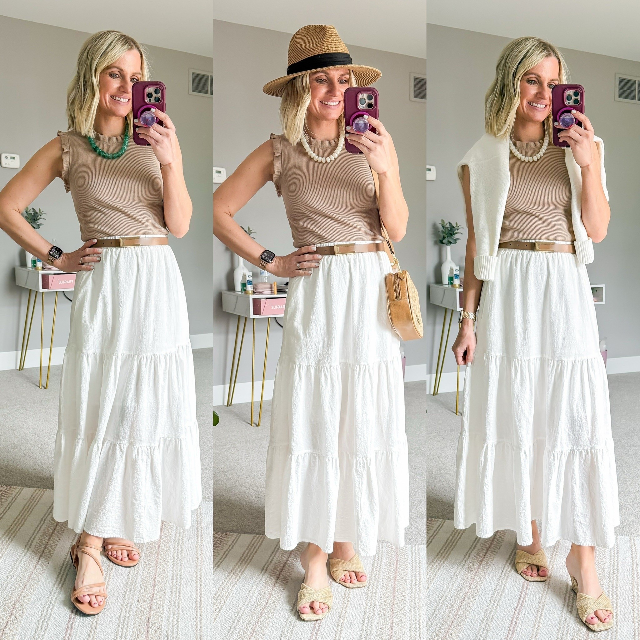 Summer capsule wardrobe outfits with white linen skirt.

#LTKOver40 #LTKSeasonal #LTKPetite