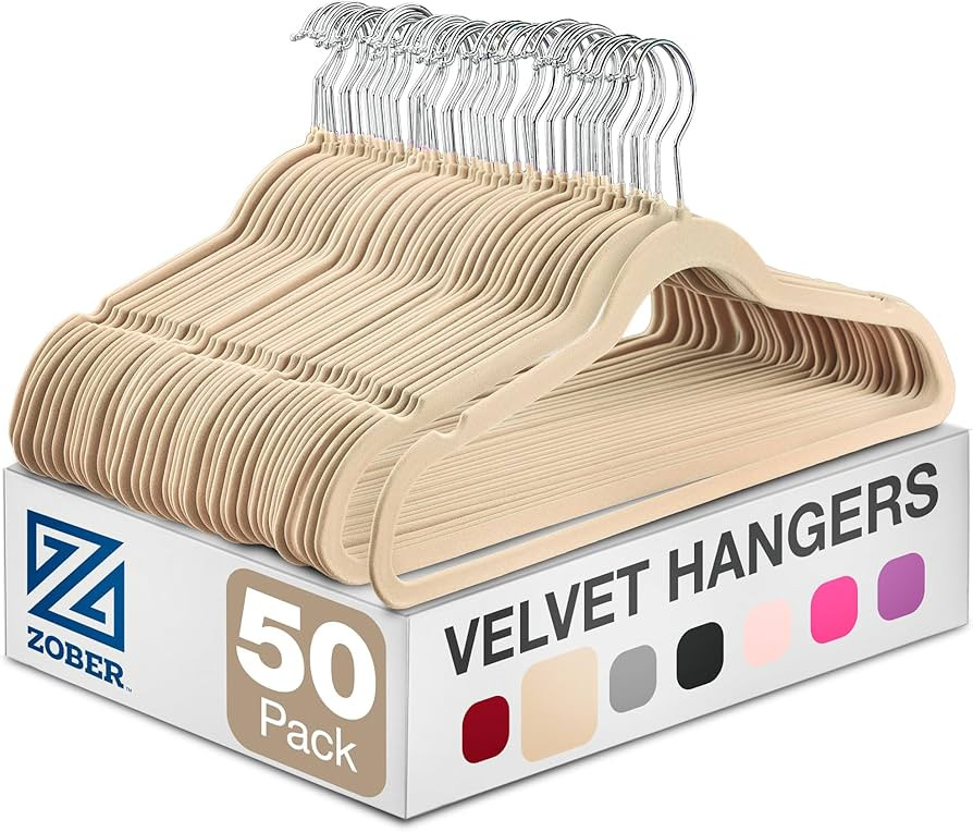Zober Velvet Hangers 50 Pack - Ivory for Coats, Pants & Dress Clothes - Non Slip w/ 360 Degree Sw... | Amazon (US)