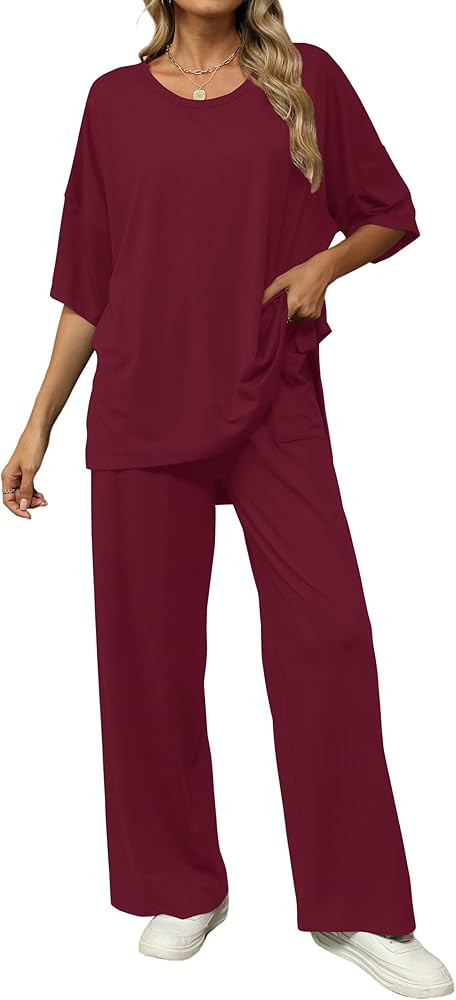 KevaMolly 2 Piece Lounge Set for Women Postpartum Oversized Tops and Wide Leg Pants Soft Comfy Pa... | Amazon (US)