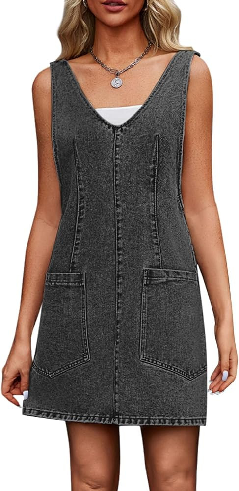 Womens High Roller Overalls Denim Dress Loose Casual Sleeveless Mini Pinafore Jean Romper Skirtal... | Amazon (US)