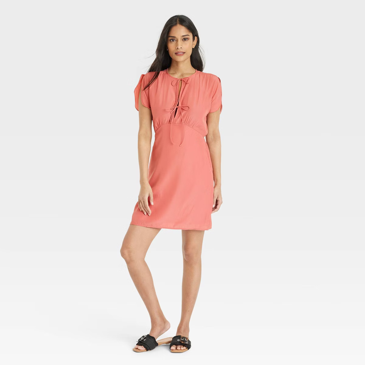 Women's Tie-Front Flutter Short Sleeve Mini A-Line Dress - Universal Thread™ | Target