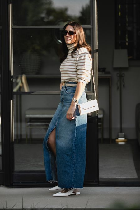 This favorite daughter long denim skirt is back in stock and styling with this striped sweater. Everything I’m wearing is 25% off at saks friends and family sale 

Fall outfits 
Jeans


#LTKover40 #LTKstyletip #LTKsalealert