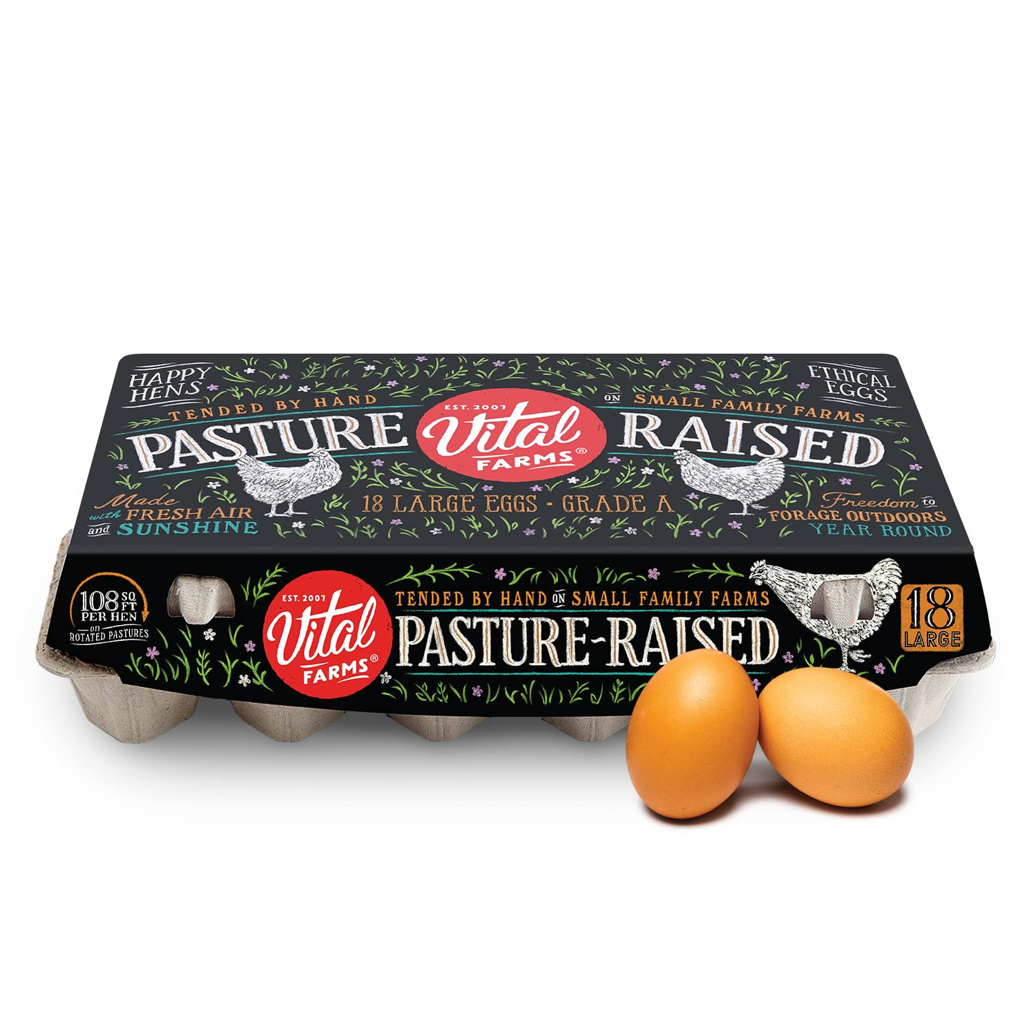 Vital Farms 18 Pasture-Raised Eggs, Large, Brown, Grade A, Certified Humane, 1.5 Dozen | Amazon (US)