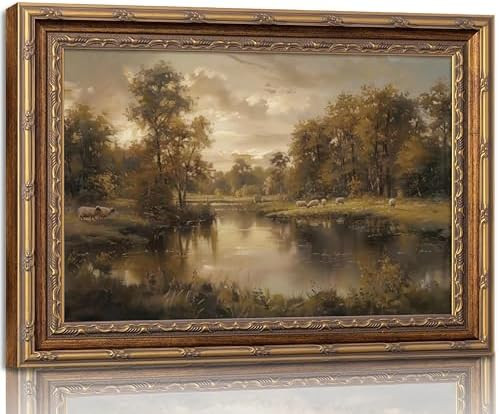 Vintage Gold Framed Landscape Wall Art Vintage River Painting Canvas Prints Landscape Wall Decor ... | Amazon (US)