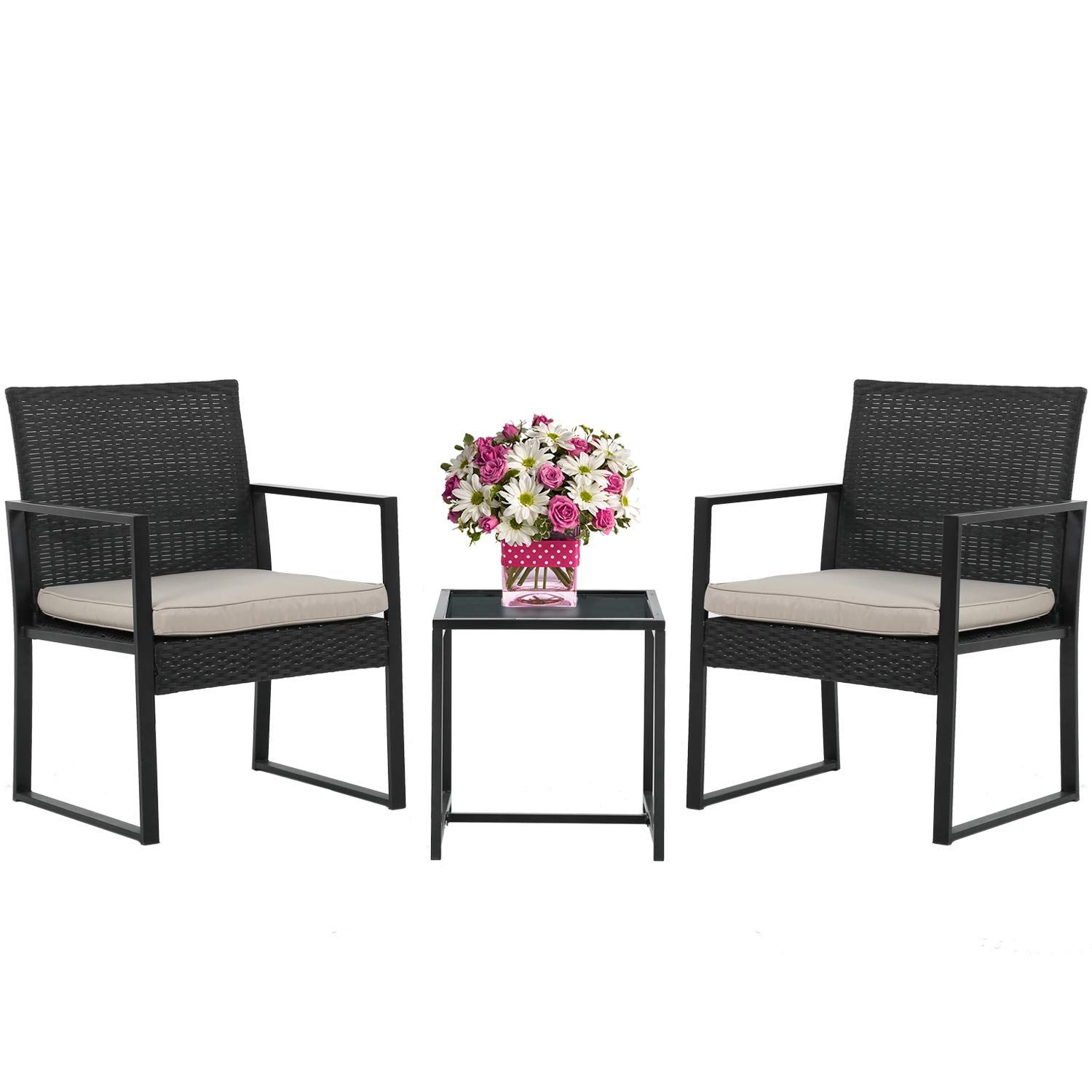 Patio Bistro Set 3 Pieces Outdoor Wicker Chair Patio Rattan Furniture Wicker Conversation Sets Ba... | Walmart (US)