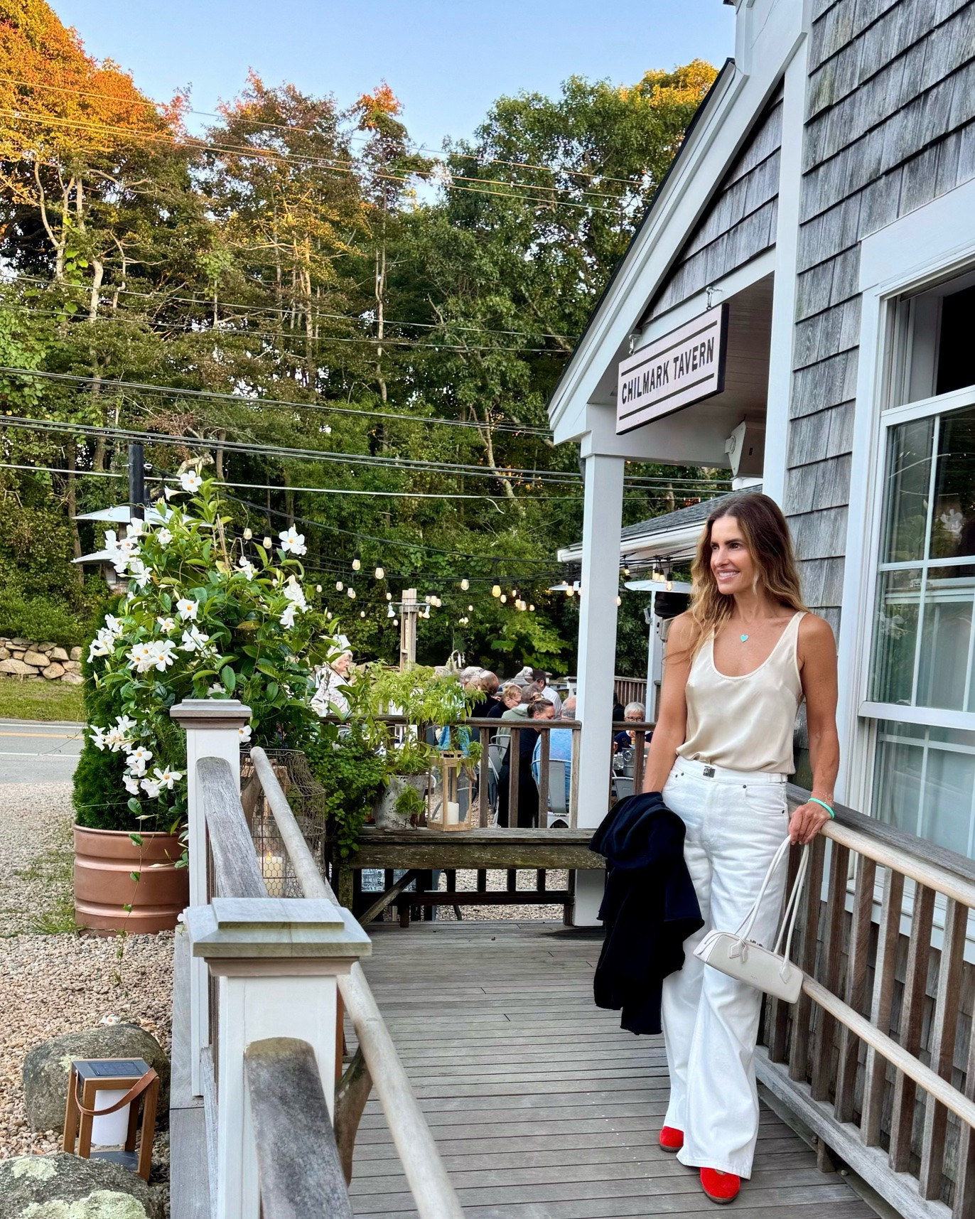 off to dinner at one of our favs the chilmark tavern in martha’s vineyard (got halibut again omg it was so yummy)♥️

shop my #ootn look wearing the coolest jeans around right now the fit is impeccable love them sm! run slightly big i’m wearing a 25 

my fav silk tank rn comes in sm colors & such a great price & quality too!

runs tts wearing a small

#LTKTravel #LTKWorkwear #LTKSaleAlert
