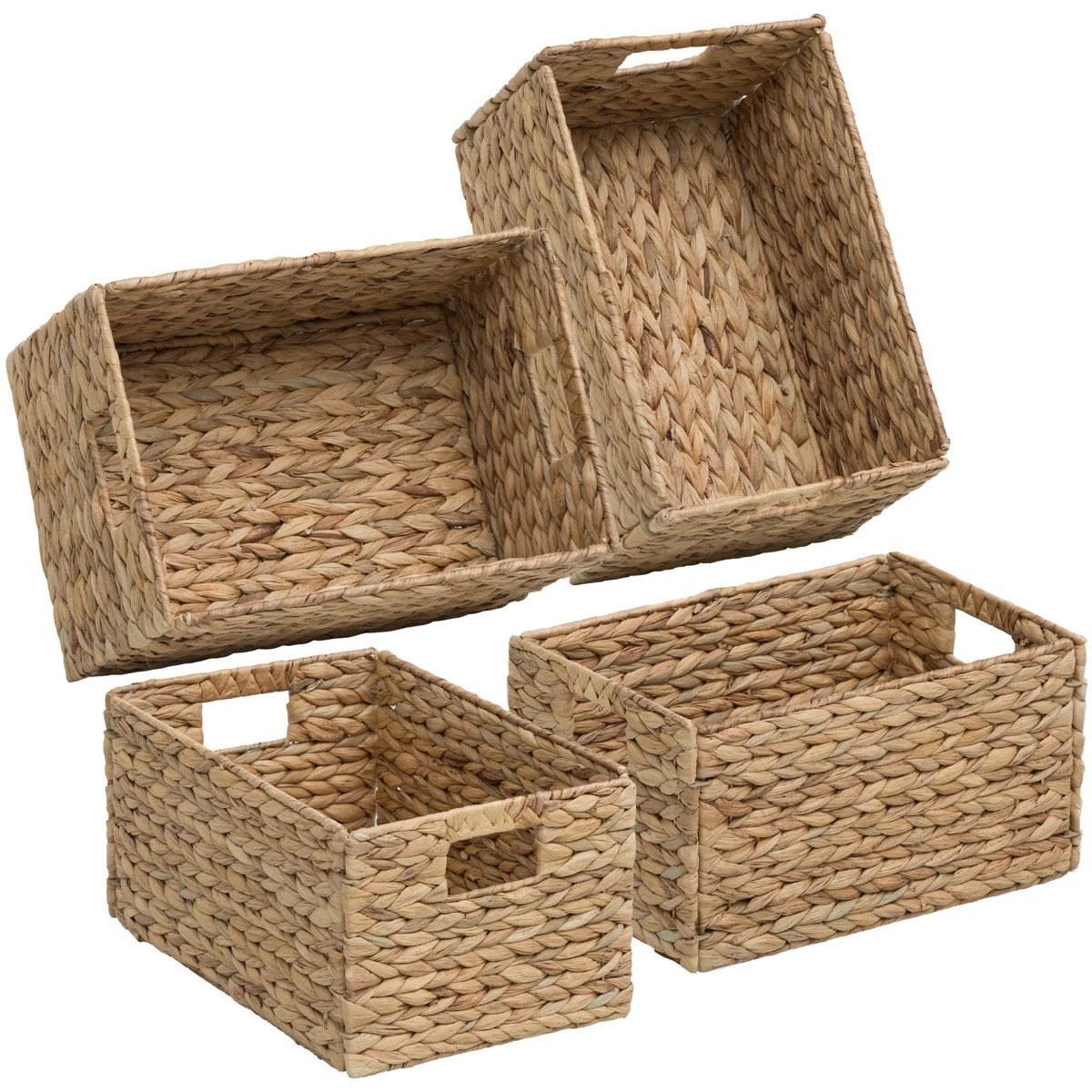 9" W x 13.25" D Rectangular Natural Water Hyacinth Hand Woven Rattan Wicker Storage Basket Set wi... | Wayfair North America