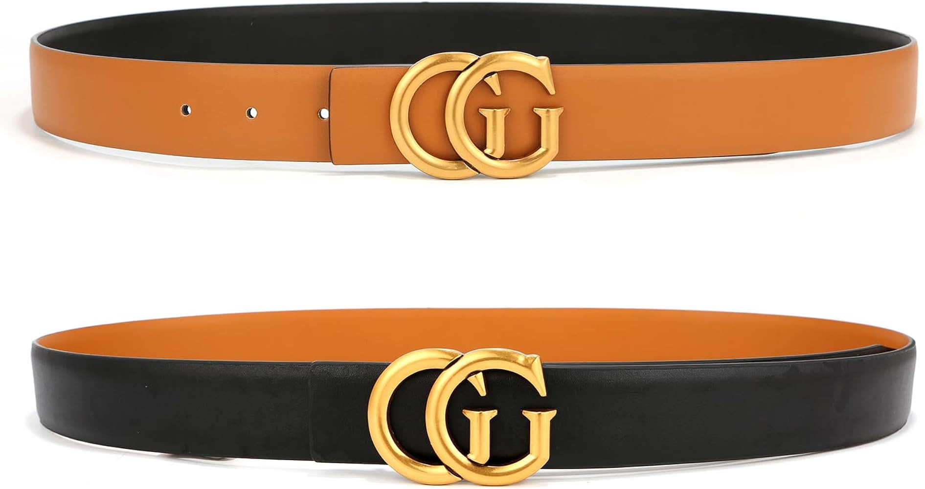 Mens & Womens Reversible Leather Belt with Gold Buckle for Dress Casual and Jeans, width 1.3",One... | Amazon (US)