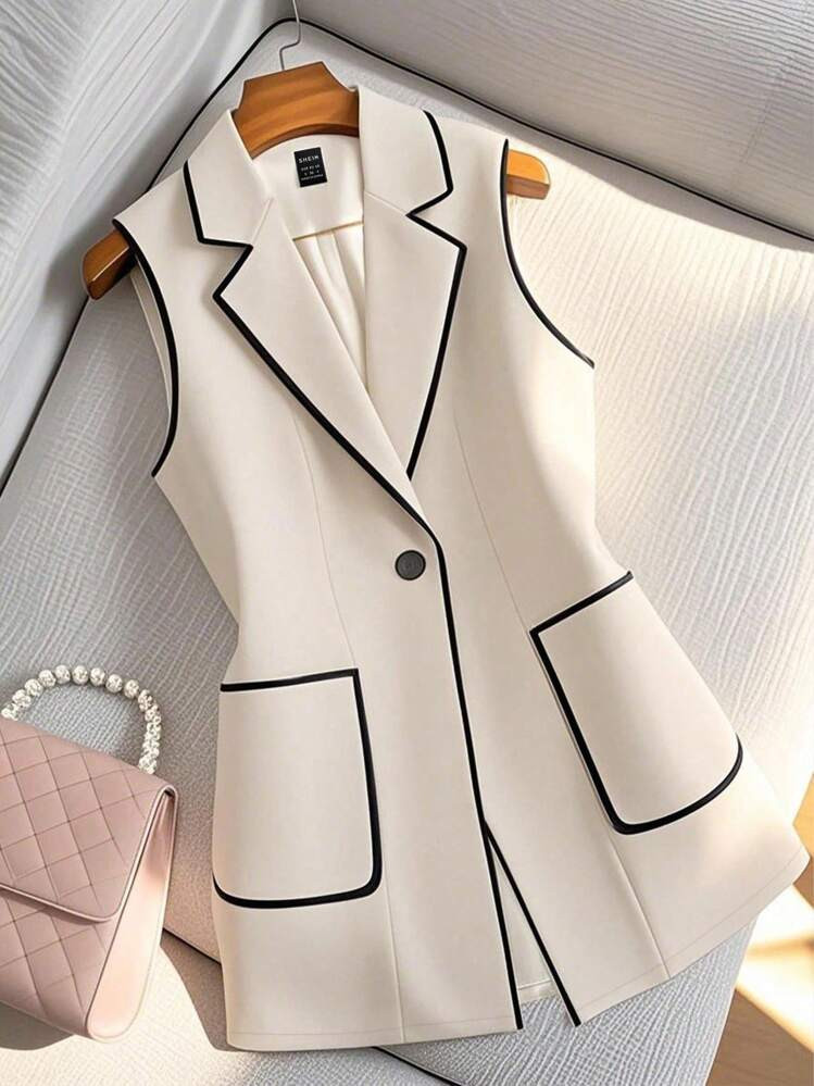 Franclia Women's Elegant Color Blocking Sleeveless Blazer For Summer | SHEIN
