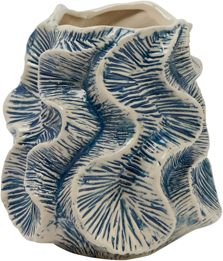 Bloomingville Organically Shaped Stoneware, Blue and Ivory Vase | Amazon (US)