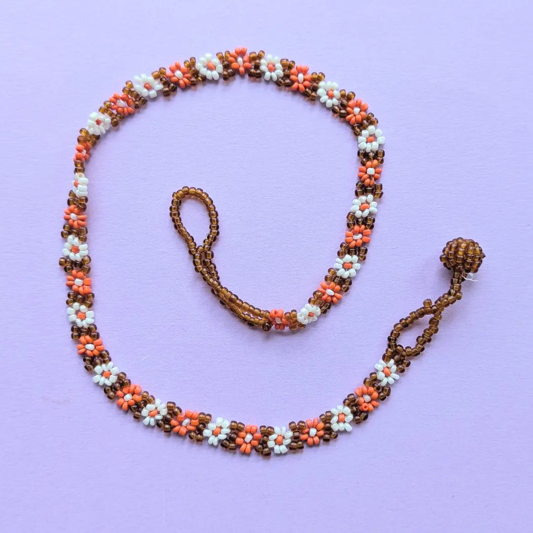 Vintage Beaded Choker 90s Jewelry Orange and Brown Floral Necklace Gifts for Women | Etsy (Global)