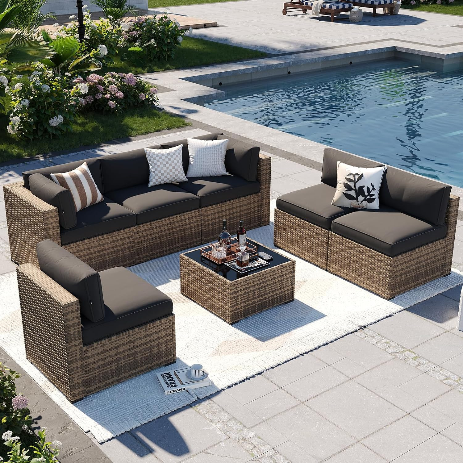 Aoxun Patio Furniture Sets, 7-Piece Outdoor Furniture with Thick Cushions, Wicker Conversation Set Sectional Sofa for Backyard, Poolside, Garden | Amazon (US)