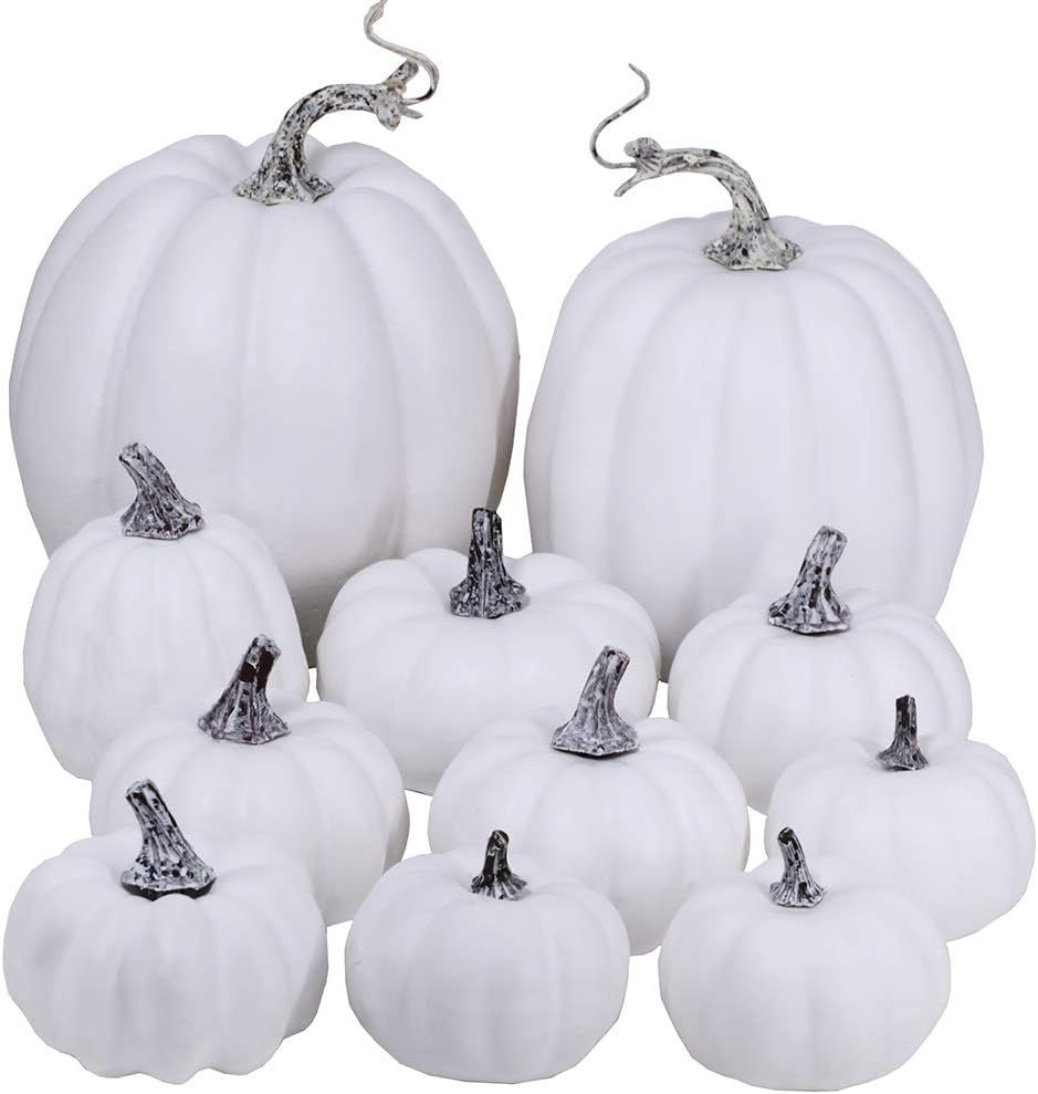 Artificial White Pumpkins Bulk Faux Harvest Pumpkins for Fall Wedding Thanksgiving Halloween Seas... | Amazon (US)