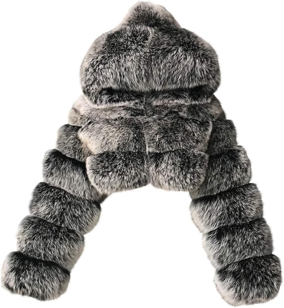 SACFOF Women's Winter Warm Jacket Faux Fur Hooded Jacket Long Sleeve Sexy Short Coat Winter Cropp... | Amazon (US)