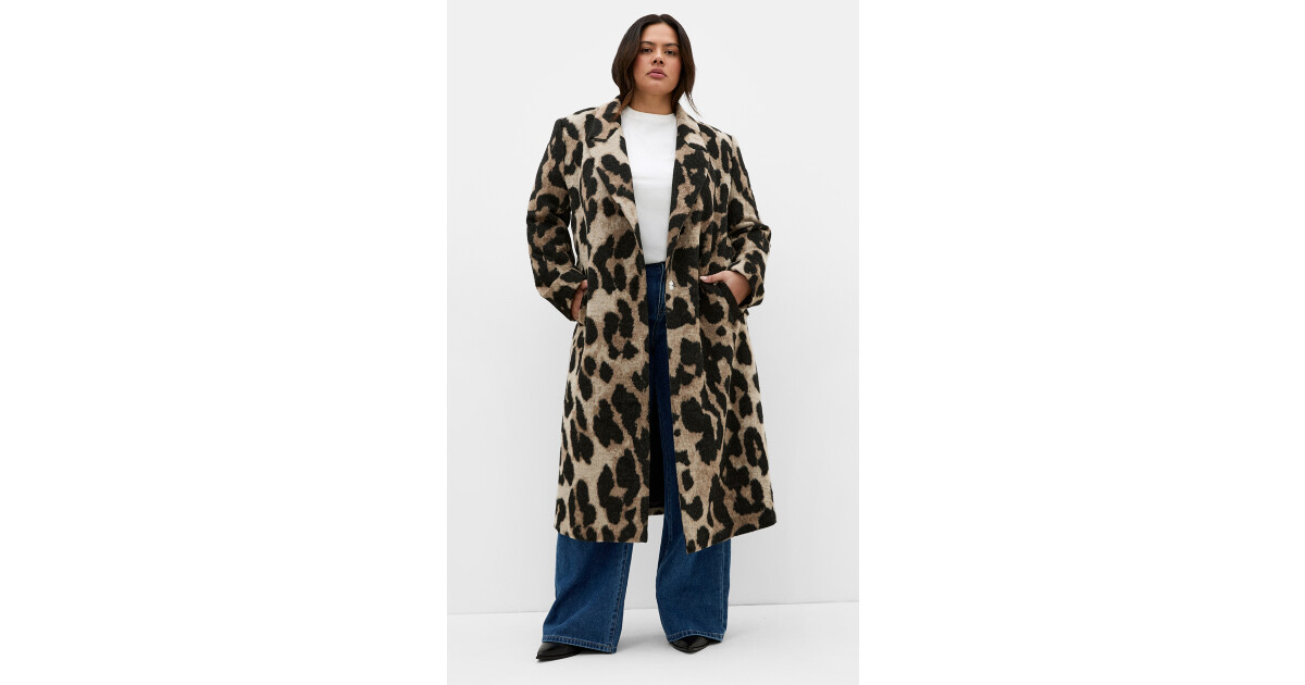 Charlotte Leopard Print Melton Coat - almond | City Chic NZ