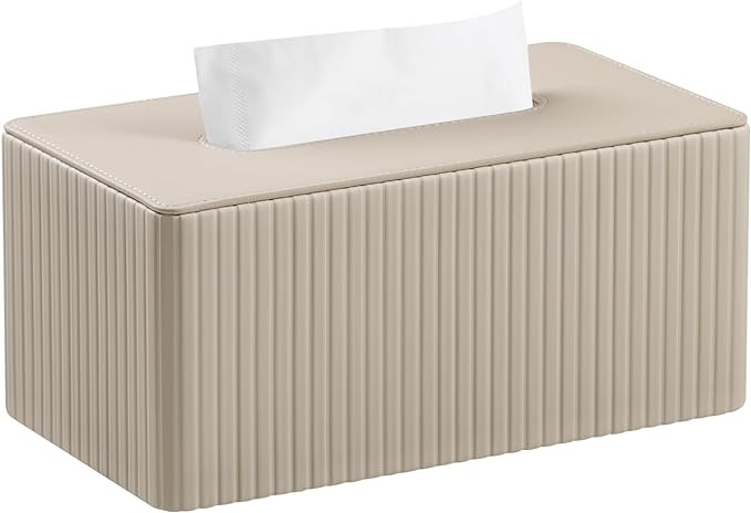 PU Leather Tissue Box Cover Rectangle Tissue Box Holder for 120-160 Count Box of Tissues (Beige S... | Amazon (US)