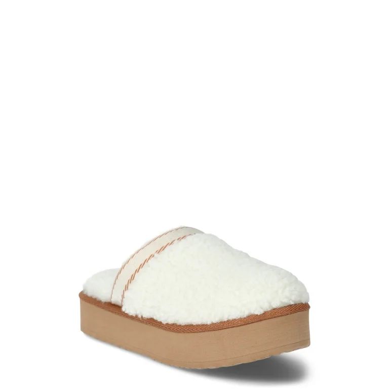 Joyspun Women’s Teddy Fleece Platform Clog Slippers | Walmart (US)