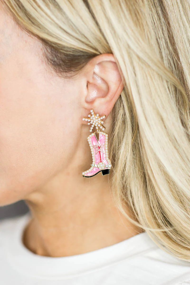 Pearl Boots Drop Earrings- Pink | Avara