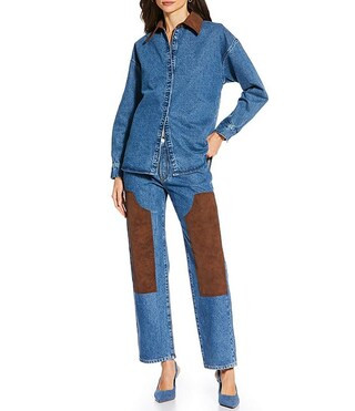 Gianni Bini x Sydney Silverman The Good Denim Mid Rise Faux Suede Double Knee Straight Leg Coordi... | Dillard's