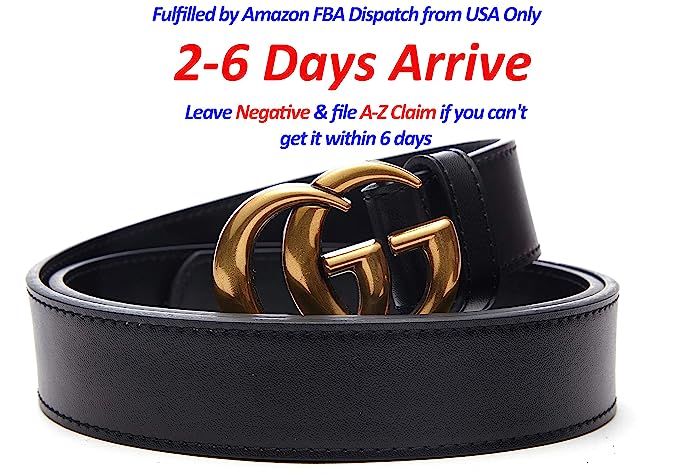 ~US Fast Deliver 2-6 Days Guarantee FBA~Gold/Silver Buckle x Black Leather Belt for Women Unisex ... | Amazon (US)
