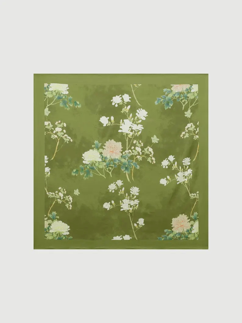 Olive Green Floral Scarf, Soft Charmeuse Satin, Luxury Mother's Day Gift for Her,mom - Etsy | Etsy (Global)