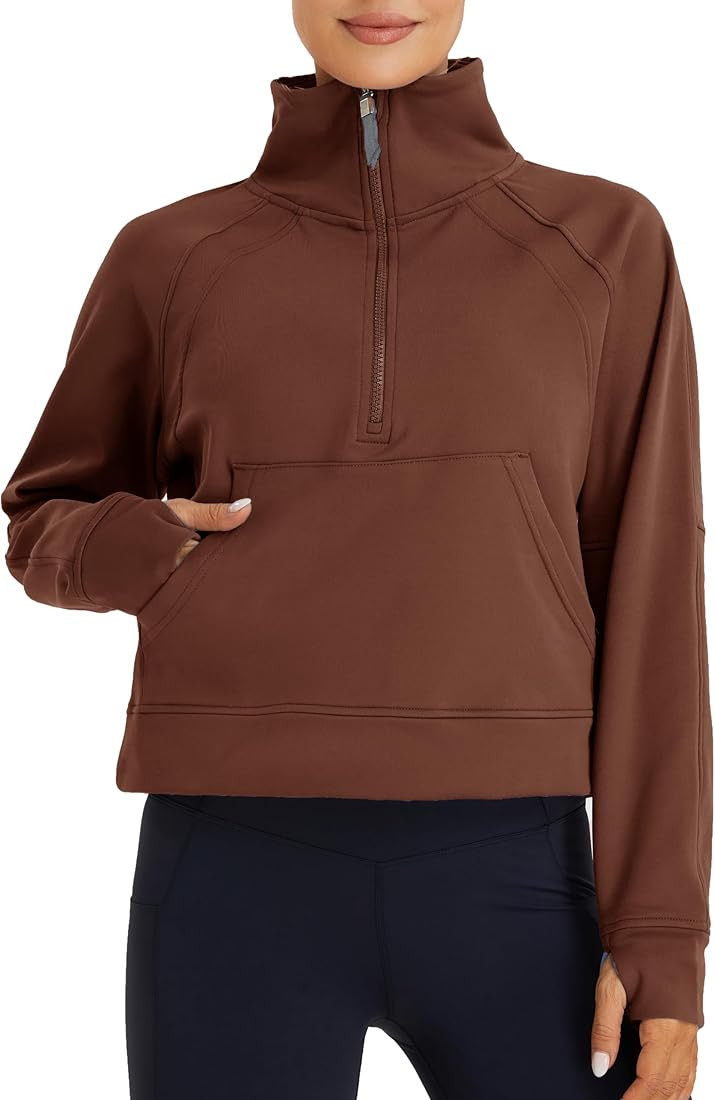 Oalka Sweatshirts Half Zip Long Sleeve Cropped Pullover Lined Full Zip Hoodies Thumb Hole Jackets | Amazon (US)