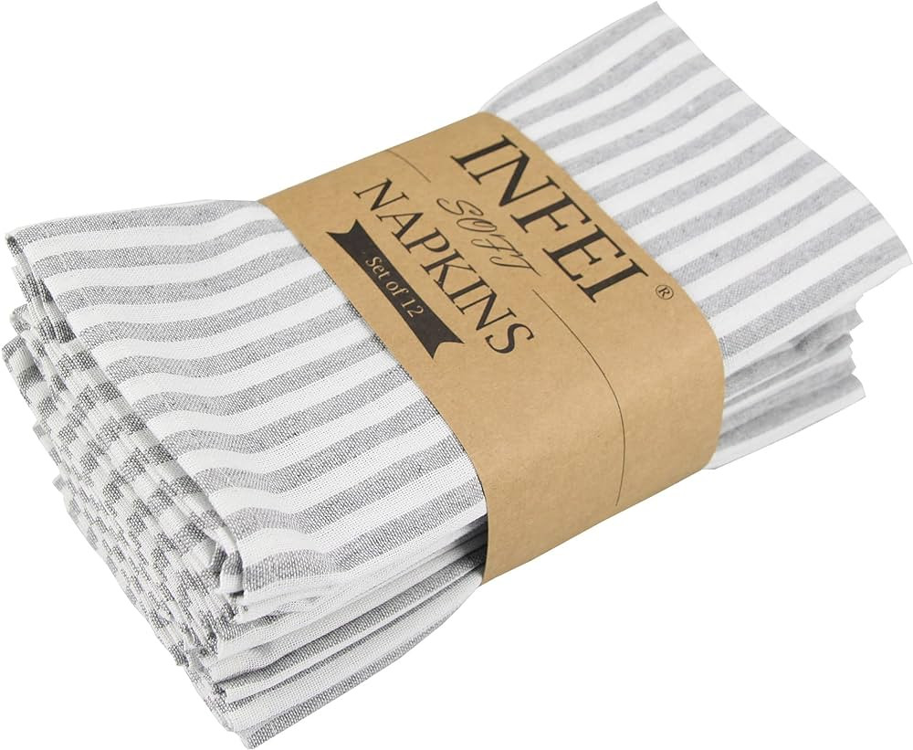 Plain Striped Cotton Linen Blended Dinner Cloth Napkins - Set of 12 (40 x 30 cm) - for Events & H... | Amazon (US)