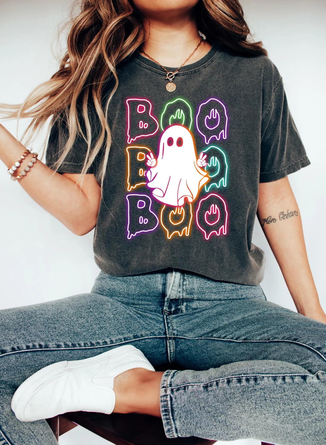 Halloween Boo Neon T-shirt, Neon Halloween Ghost Shirt, Halloween Ghost Neon Shirt, Halloween Par... | Etsy (US)