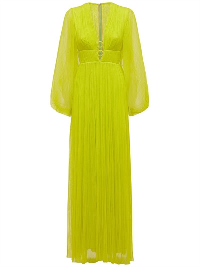 Maria Lucia Hohan - V neck pleated tulle long dress - Lime Green | Luisaviaroma | Luisaviaroma