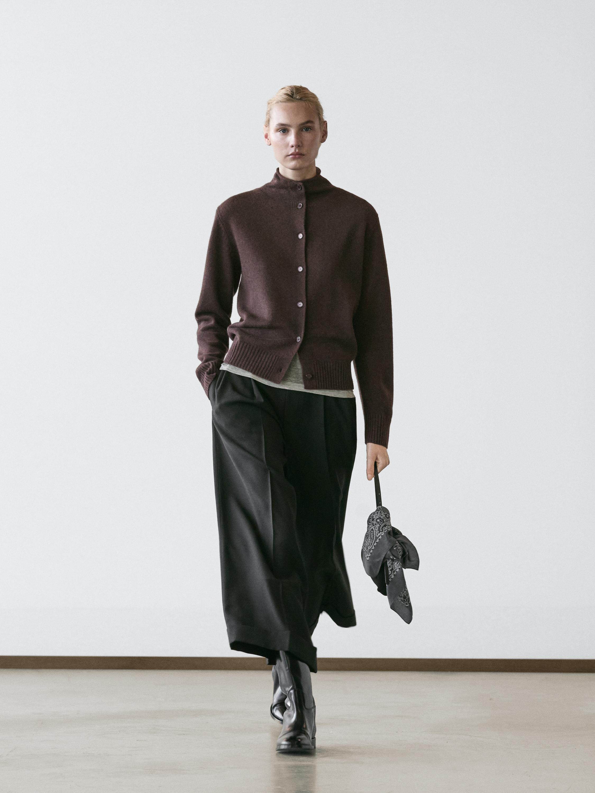 Wool high neck knit cardigan | Massimo Dutti US