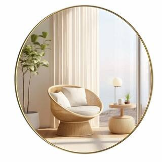 PRIMEPLUS 30 in. W x 30 in. H Large Round Mirror Metal Framed Mounted Mirror Wall Mirrors Bathroo... | The Home Depot