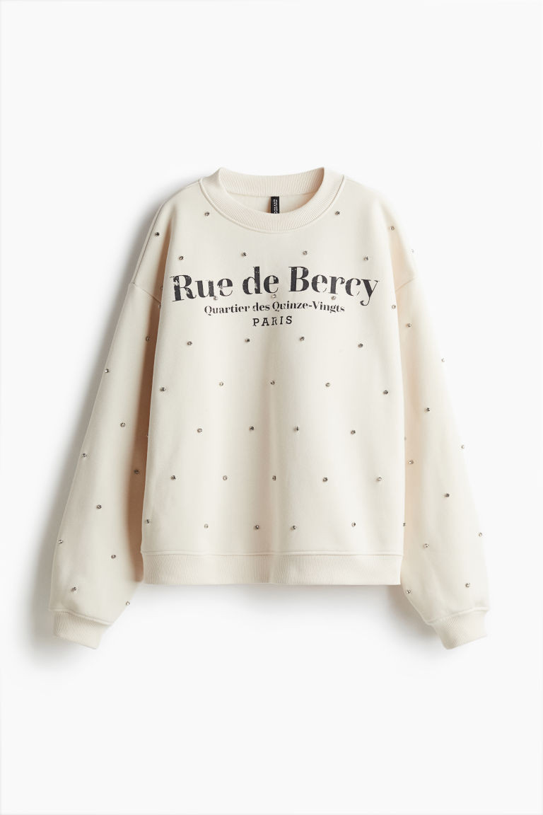 H & M - Embellished Sweatshirt - Beige | H&M (US, CA, MX)