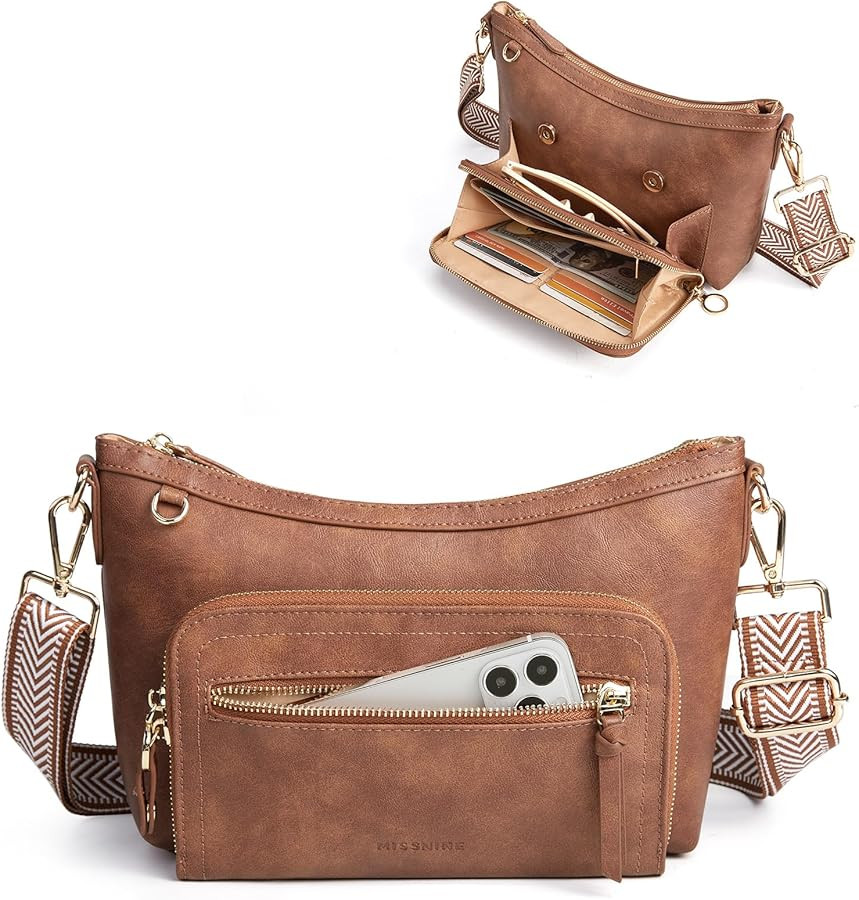 Amazon.com: Missnine Cross Body Purse, Leather Medium Crossbody Bags for Women Travel Purse, Shou... | Amazon (US)