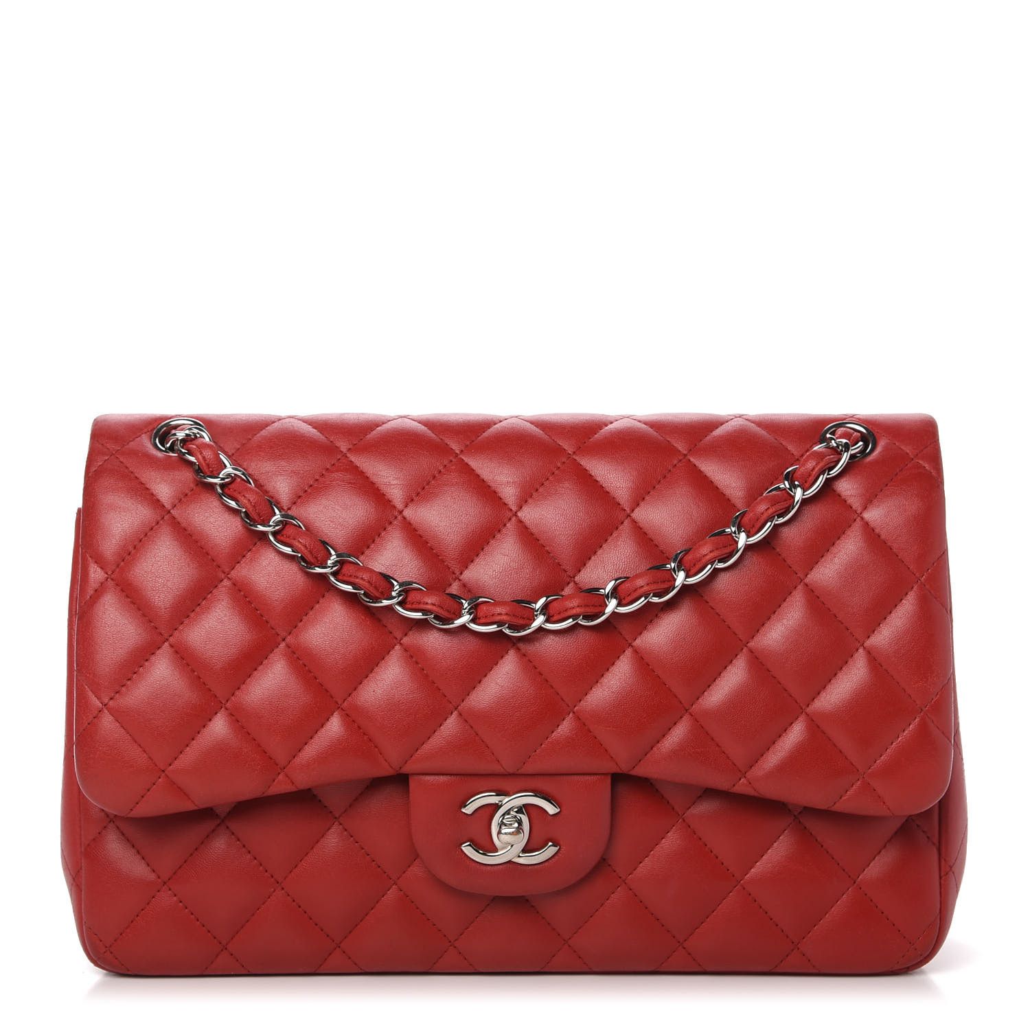 Lambskin Quilted Jumbo Double Flap Red | Fashionphile