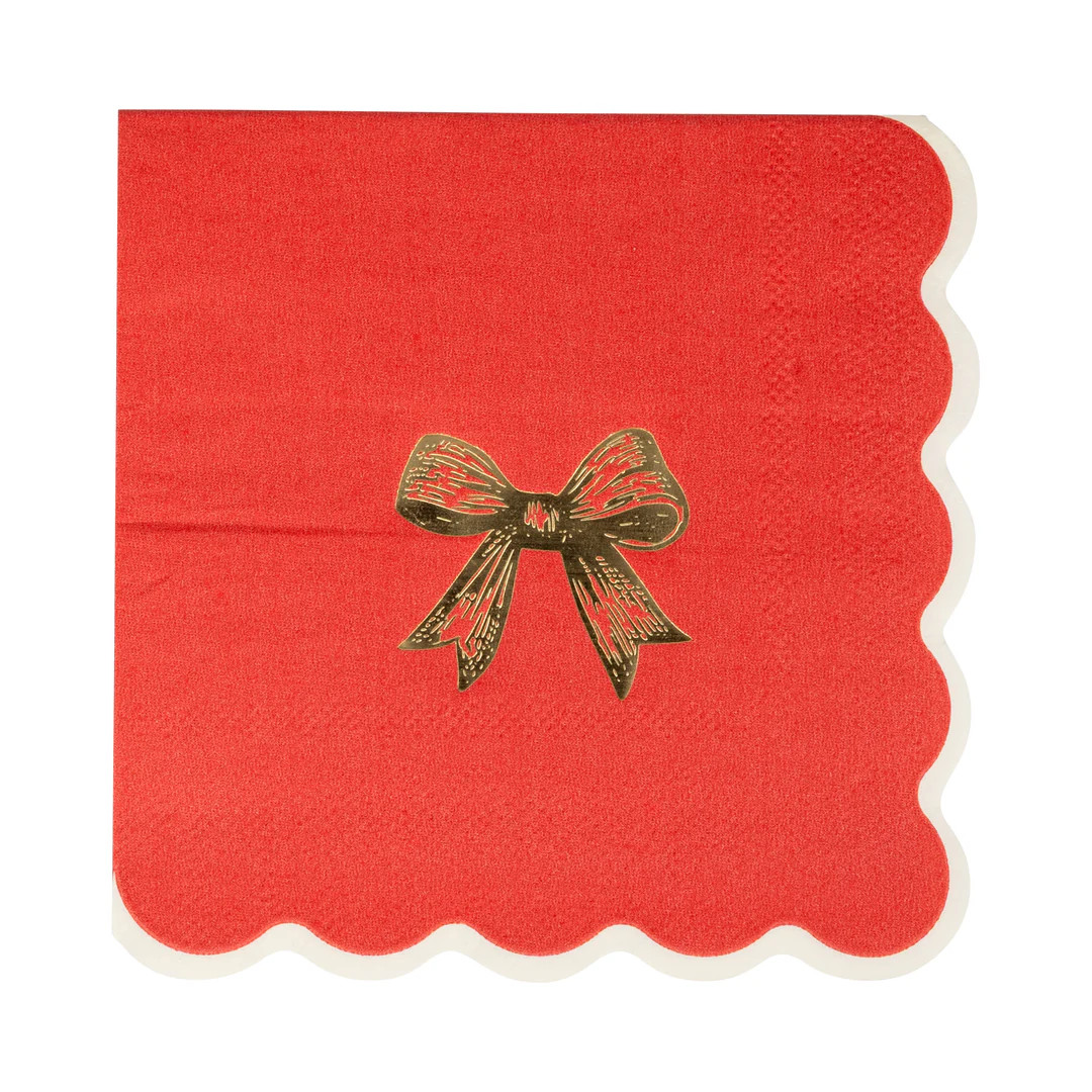 Red/Gold Bow Cocktail Napkin | My Mind's Eye