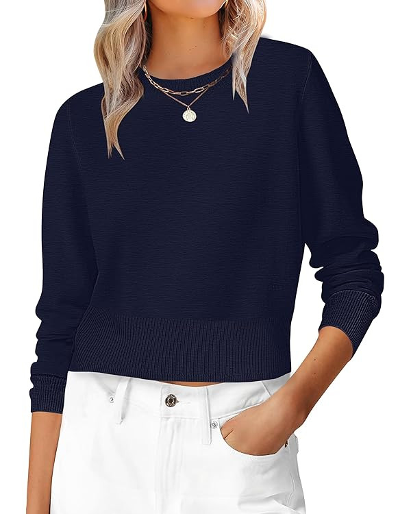 ANRABESS Women’s Long Sleeve Sweaters Cropped Crew Neck Business Casual Light Weight Sweater To... | Amazon (US)