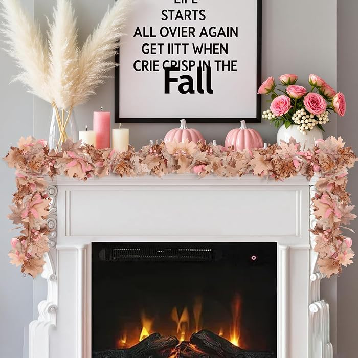 2PCS 5.6FT Pink Fall Garland,Pink Pumpkin and Leaves Garland for Fall Fecor | Amazon (US)