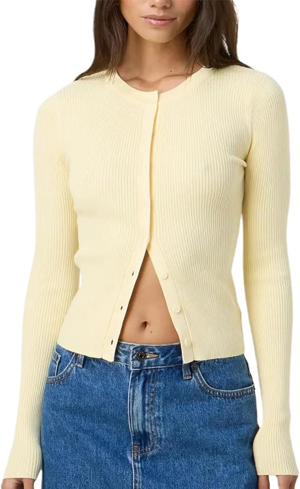 Giraropa Women Ribbed Cardigan Long Sleeve Round Neck Button Up Slim Fit Knit Sweater Going Out T... | Amazon (US)