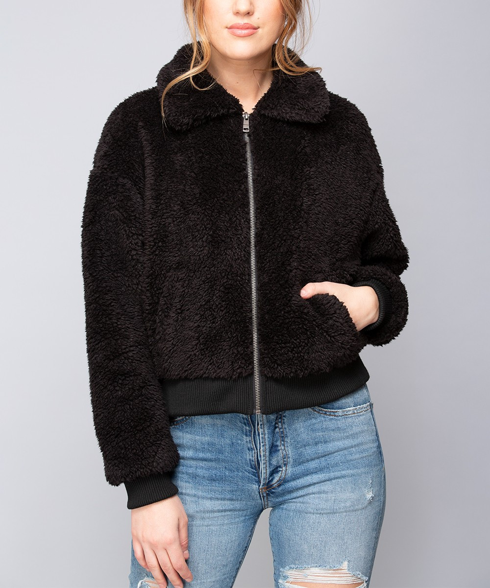 Coalition LA Women's Non-Denim Casual Jackets Black - Black Pocket Faux Fur Jacket - Women | Zulily