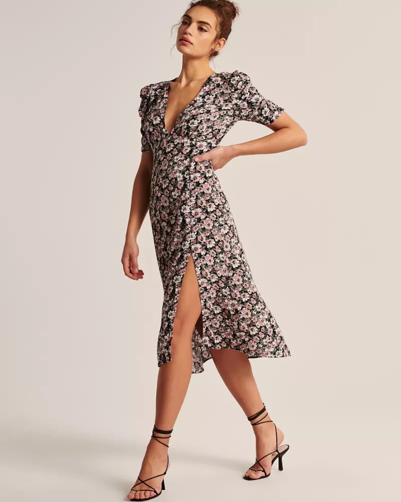 Cinched Sleeve Midi Dress | Abercrombie & Fitch (US)