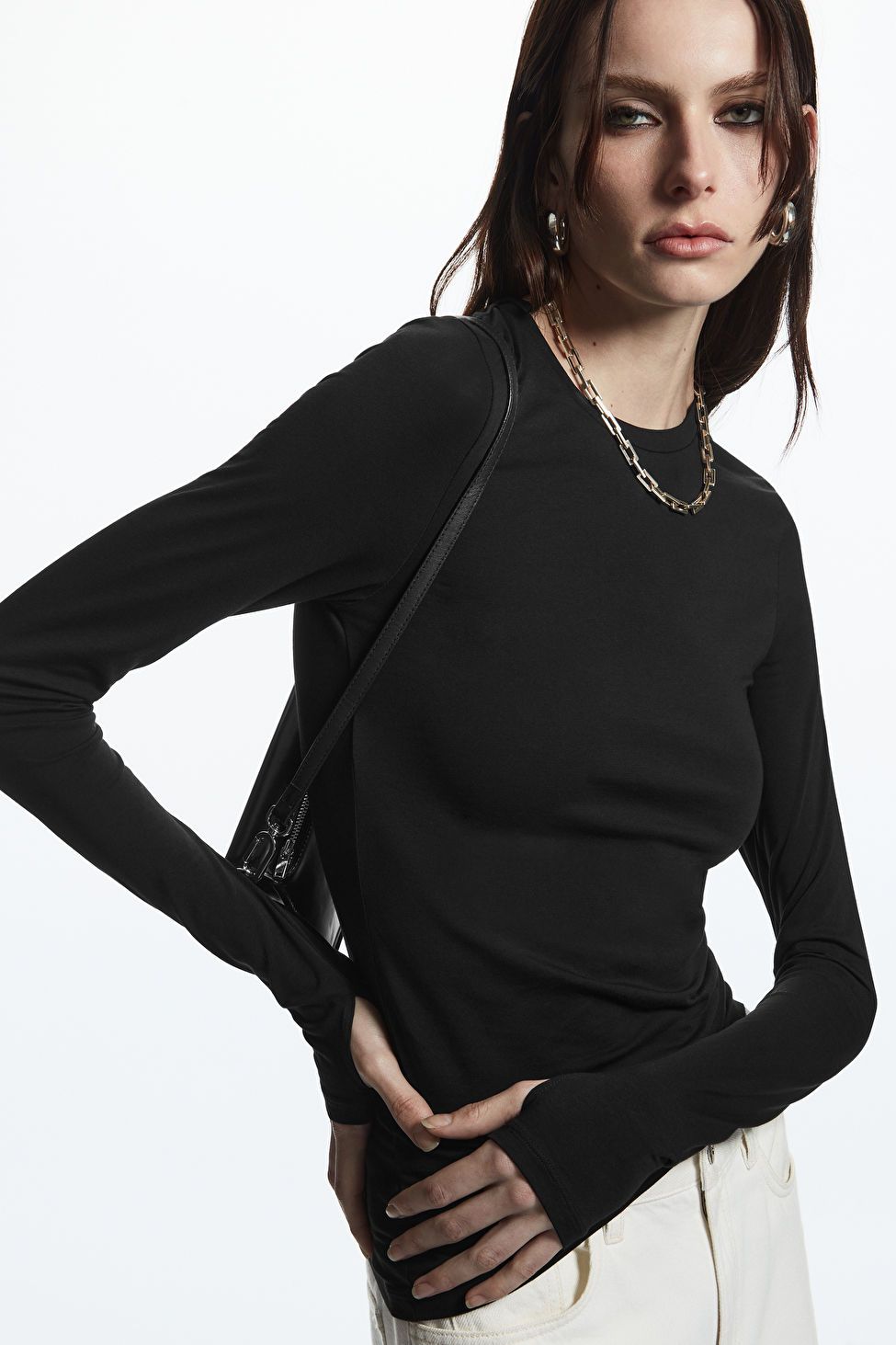 SLIM-FIT LONG-SLEEVE TOP - BLACK - COS | COS UK