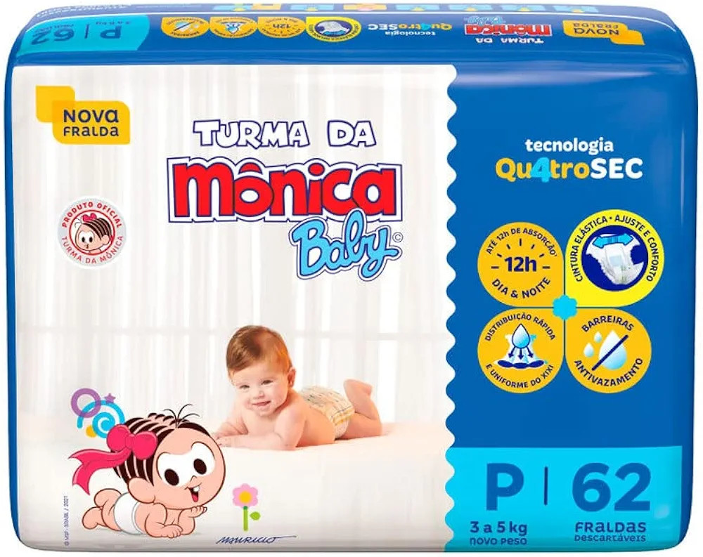 Turma da Mônica Baby Turma Da Monica Baby - Fralda Azul Tamanho P 62 Unidades | Amazon (BR)
