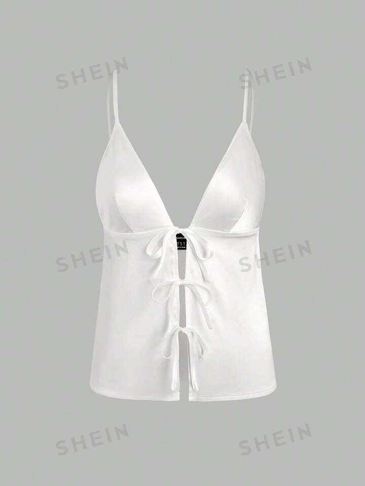 SHEIN MOD Summer Casual Solid Color Satin Belted Camisole Top | SHEIN